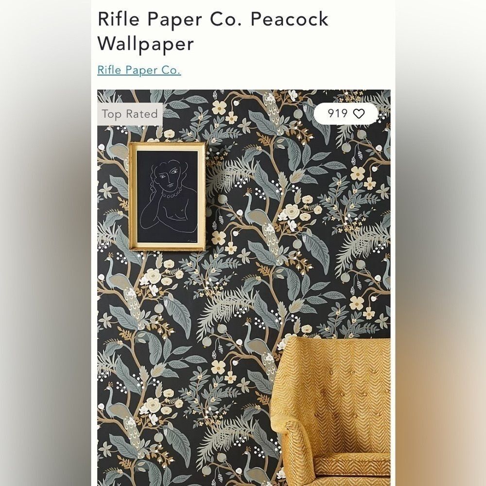Anthropologie 1 Roll of Rifle Paper Co. Peacock Wallpaper